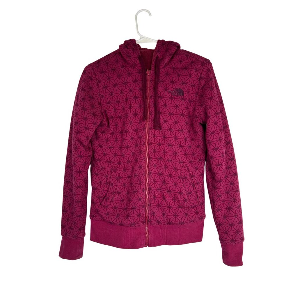 The North Face Womens Reversible Fleece Hoodie Jacket SP Small Pink Geometric
